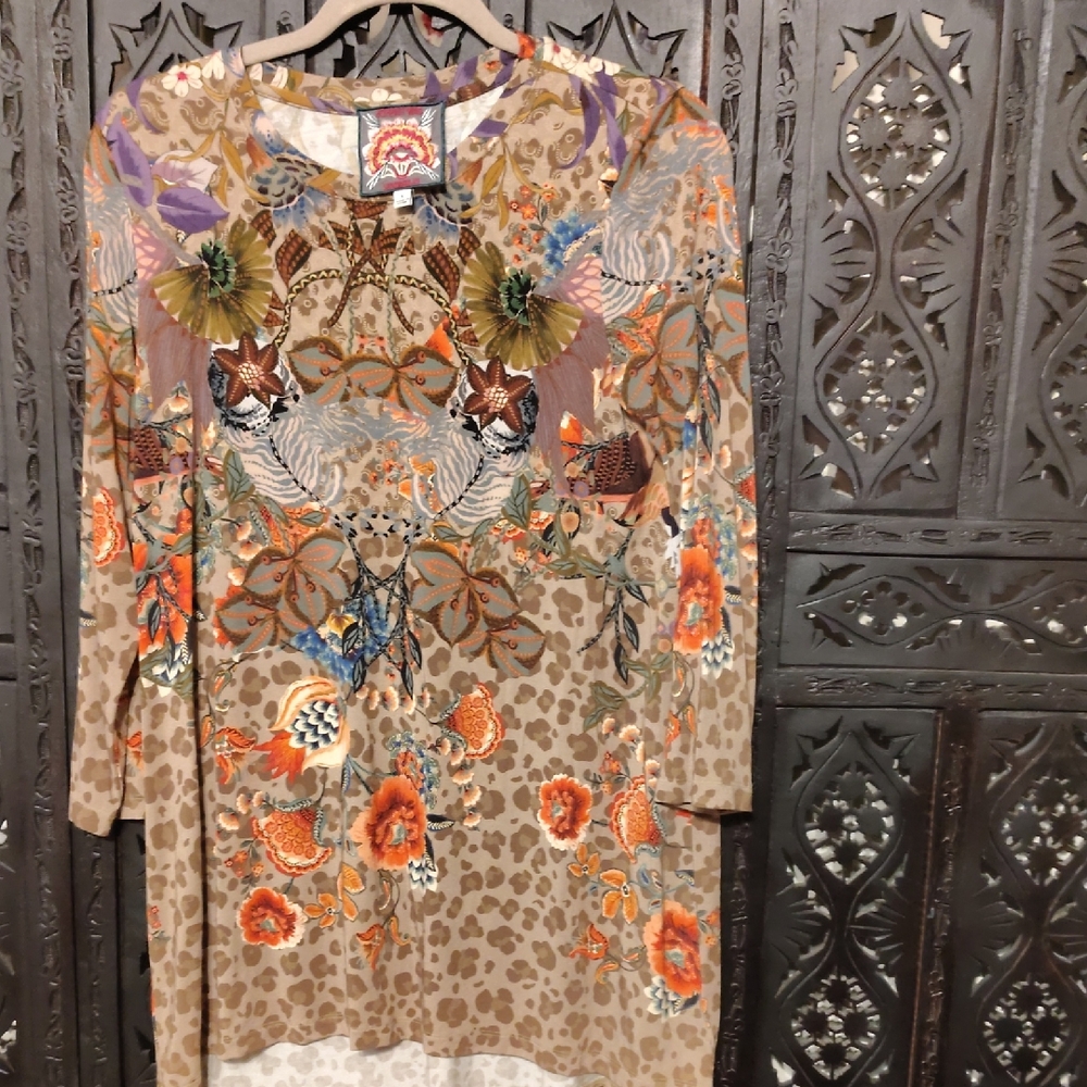 Johnny Was Multicolor Floral and Animal Print Tunic